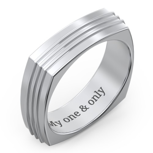 Men's Bridge Grooved Square-shaped Ring