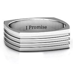 Men's Stria Grooved Square-shaped Ring