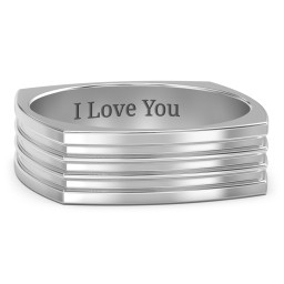Men's Stria Grooved Square-shaped Ring