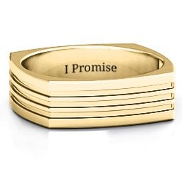 Men's Stria Grooved Square-shaped Ring