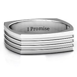 Men's Stria Grooved Square-shaped Ring