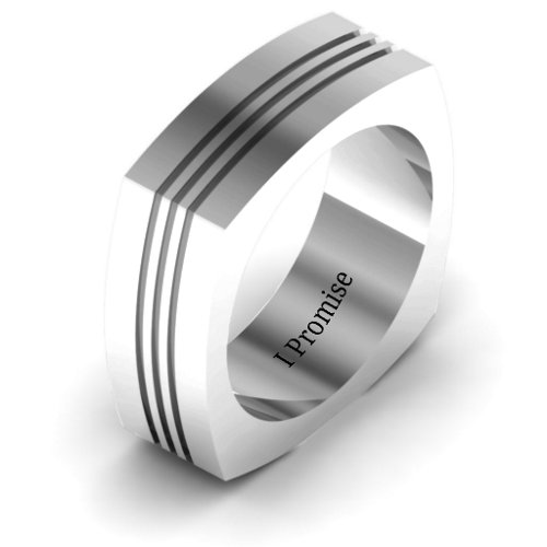 Men's Stria Grooved Square-shaped Ring