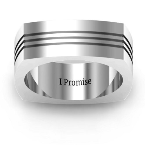Men's Stria Grooved Square-shaped Ring