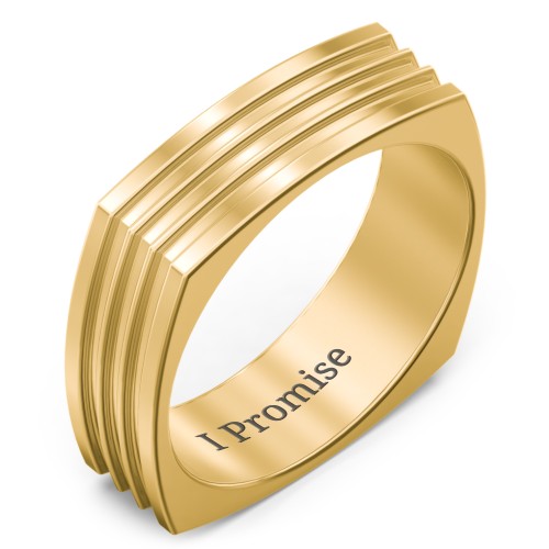 Men's Stria Grooved Square-shaped Ring – 9kt Yellow Gold
