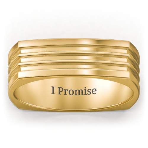 Men's Stria Grooved Square-shaped Ring – 9kt Yellow Gold