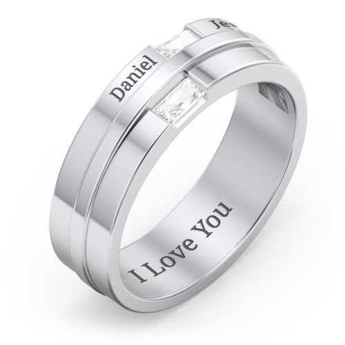 Men's Double Baguette Ring – Sterling Silver with Cubic Zirconia