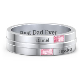 Men's Double Baguette Ring in 925 Sterling Silver with Pink Tourmaline