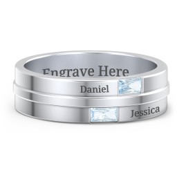 Men's Double Baguette Ring in 925 Sterling Silver with Aquamarine