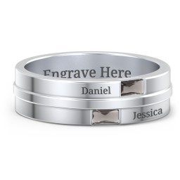 Men's Double Baguette Ring in 925 Sterling Silver with Smokey Quartz