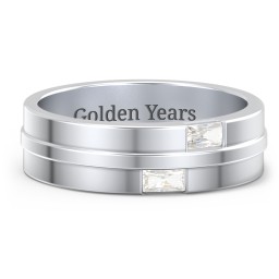 Men's Double Baguette Ring in 925 Sterling Silver with Cubic Zirconia