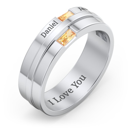 Men's Double Baguette Ring – Sterling Silver with Citrine