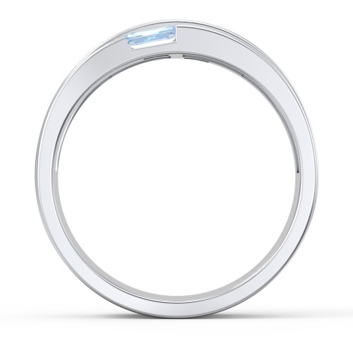 Men's Double Baguette Ring – Sterling Silver with Blue Topaz