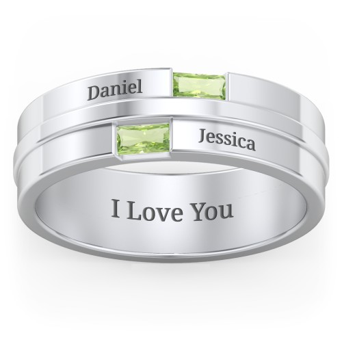 Men's Double Baguette Ring – Sterling Silver with Peridot