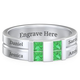 Men's Engravable 4 Stone Grooved Ring