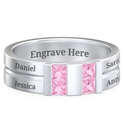 Men's Engravable 4 Stone Grooved Ring