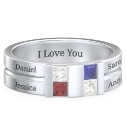 Men's Engravable 4 Stone Grooved Ring