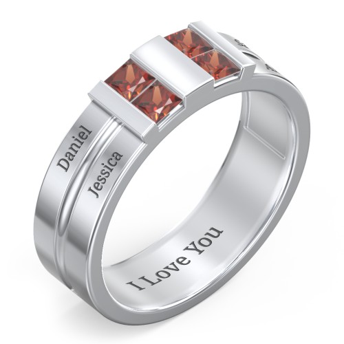 Men's Engravable 4 Stone Grooved Ring
