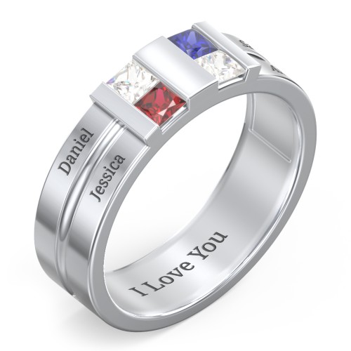 Men's Engravable 4 Stone Grooved Ring