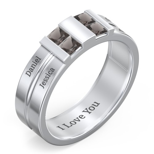 Men's Engravable 4 Stone Grooved Ring