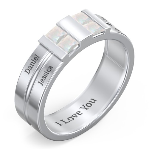 Men's Engravable 4 Stone Grooved Ring