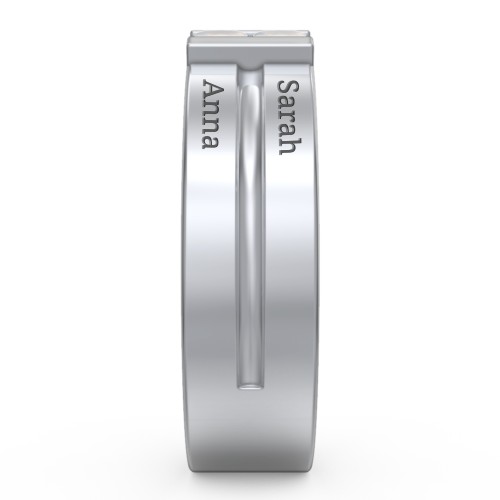 Men's Engravable 4 Stone Grooved Ring