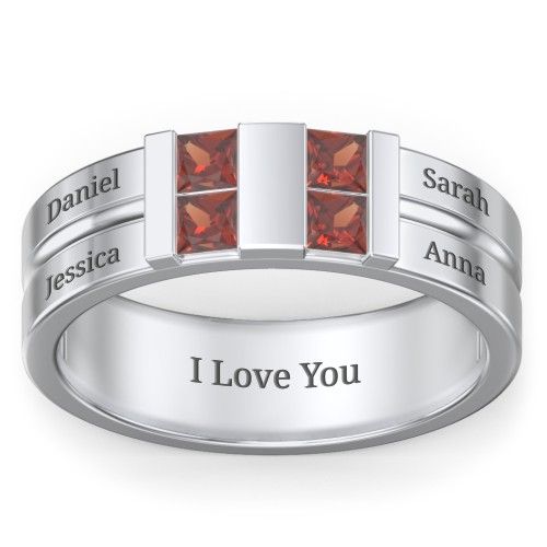 Men's Engravable 4 Stone Grooved Ring