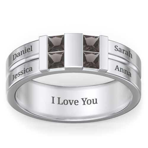 Men's Engravable 4 Stone Grooved Ring