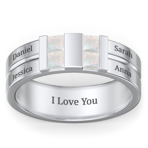 Men's Engravable 4 Stone Grooved Ring