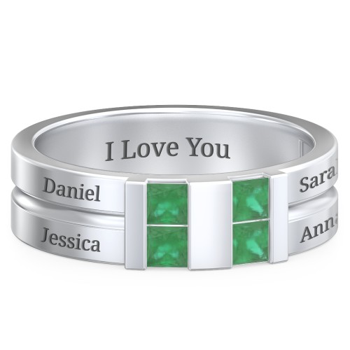 Men's Engravable 4 Stone Grooved Ring