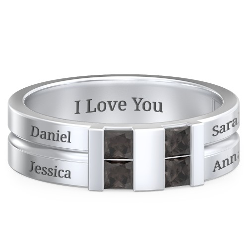 Men's Engravable 4 Stone Grooved Ring