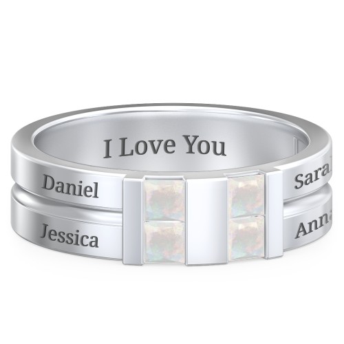 Men's Engravable 4 Stone Grooved Ring