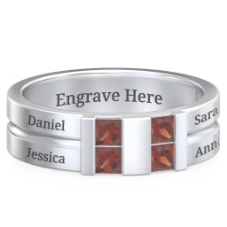 Men's Engravable 4 Stone Grooved Ring in 925 Sterling Silver with Garnet