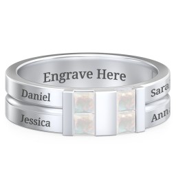 Men's Engravable 4 Stone Grooved Ring in 925 Sterling Silver with Opal