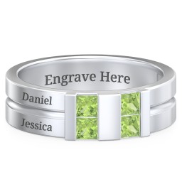 Men's Engravable 4 Stone Grooved Ring in 925 Sterling Silver with Peridot