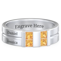 Men's Engravable 4 Stone Grooved Ring in 925 Sterling Silver with Citrine