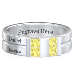 Men's Engravable 4 Stone Grooved Ring in 925 Sterling Silver with Citrine
