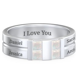 Men's Engravable 4 Stone Grooved Ring in 925 Sterling Silver with Opal
