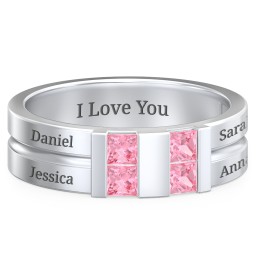 Men's Engravable 4 Stone Grooved Ring in 925 Sterling Silver with Pink Tourmaline