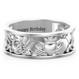 Men's Celtic Claddagh Band Ring in 925 Sterling Silver