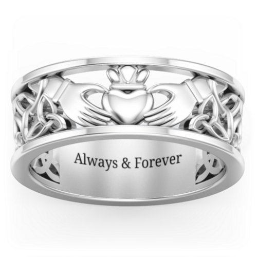 Men's Celtic Claddagh Band Ring – Sterling Silver