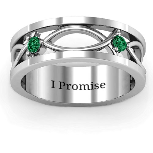 Men's Classic Fish Ring – Sterling Silver with Emerald