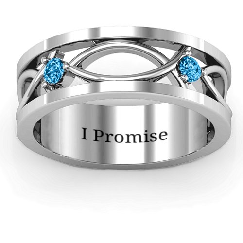 Men's Classic Fish Ring – Sterling Silver with Blue Topaz