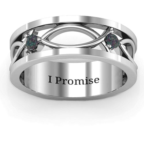 Men's Classic Fish Ring – Sterling Silver with Alexandrite