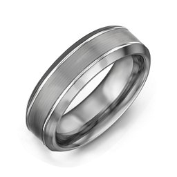 Men's Beveled Edged Brushed Tungsten Ring in Tungsten