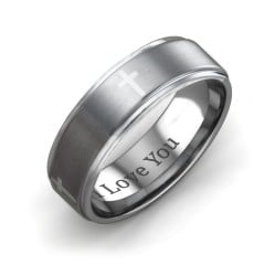 Men's Cross Tungsten Ring