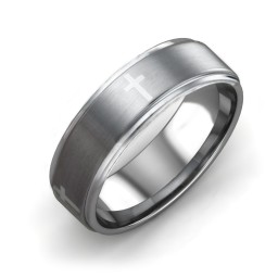 Men's Cross Tungsten Ring