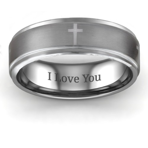 Men's Cross Tungsten Ring