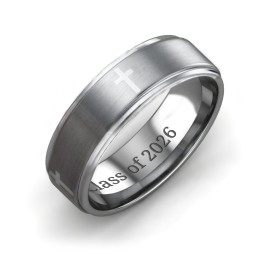 Men's Cross Tungsten Ring in Tungsten