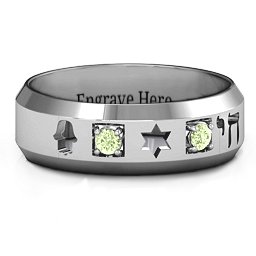 Men's Judaica Ring in 925 Sterling Silver with Peridot