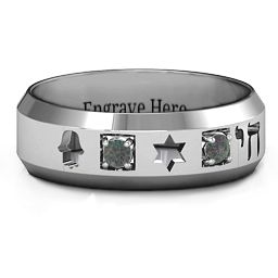 Men's Judaica Ring in 925 Sterling Silver with Alexandrite